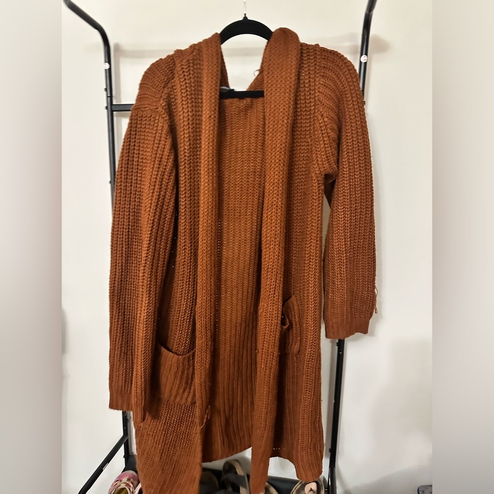 Fashion nova curve burnt orange cardigan with hood
